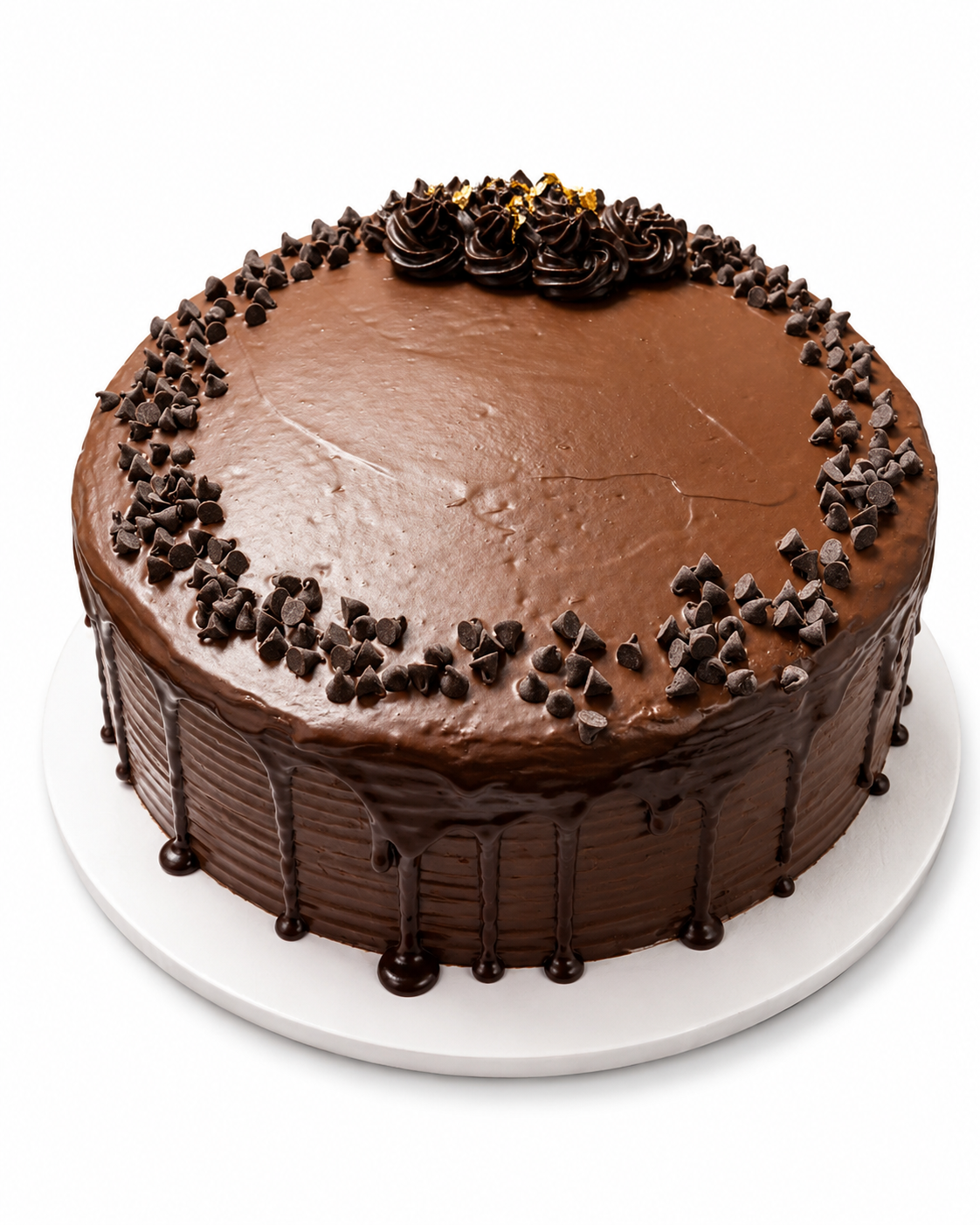 Black Velvet Cake — dark chocolate layer cake ringed with mini chocolate chips
