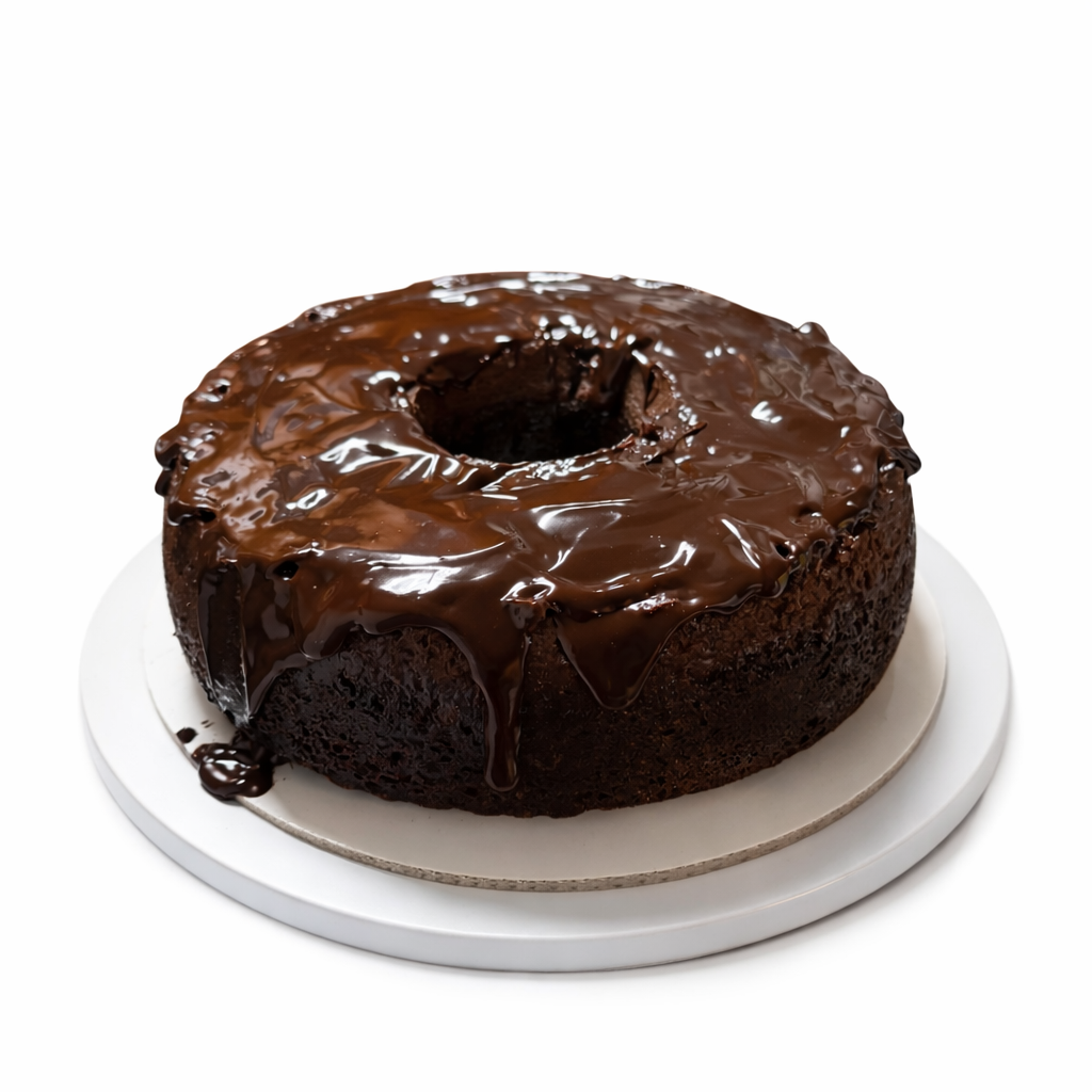 Kahlua Chocolate Cake — rich chocolate ring cake with chocolate shavings on top