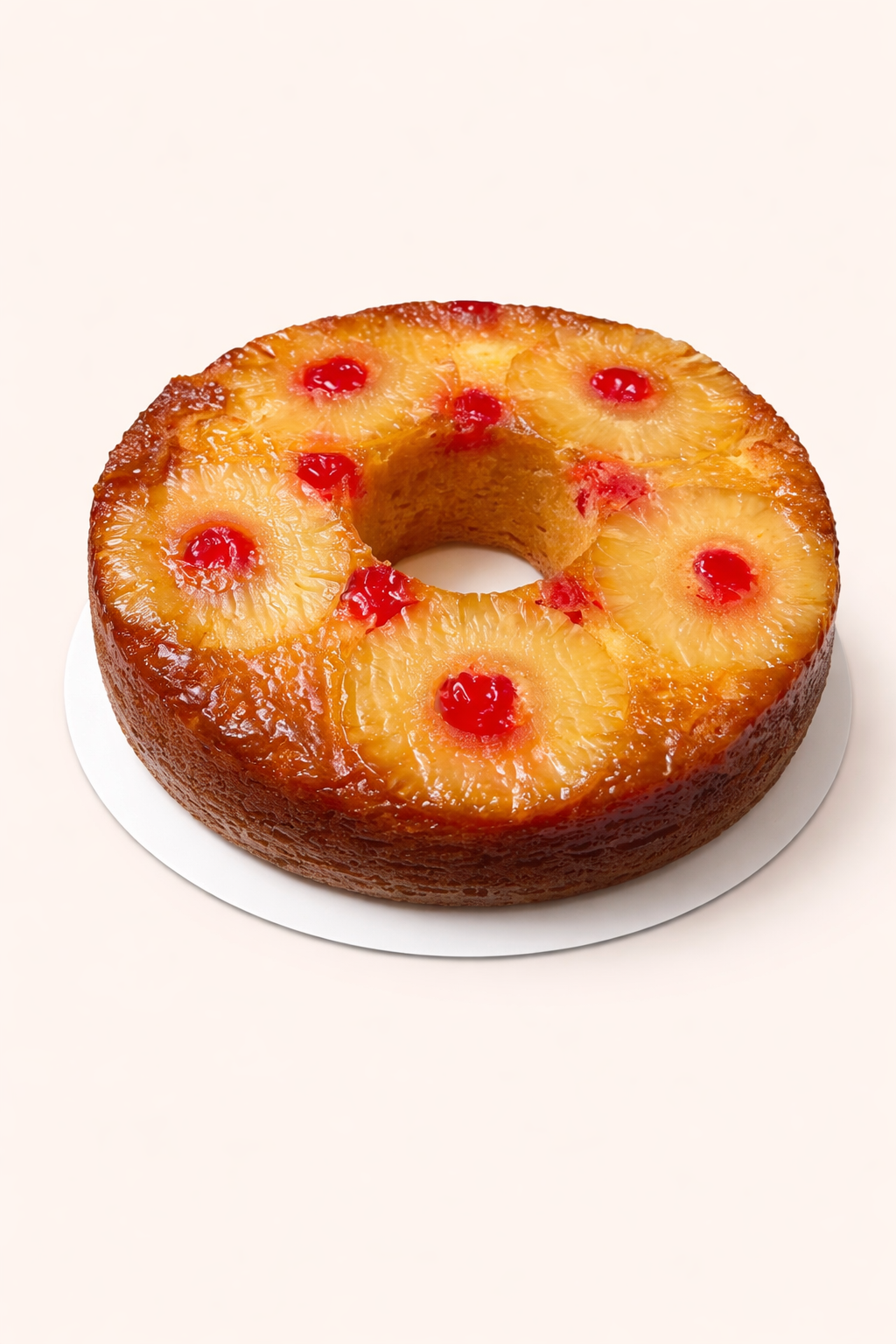 Upside Down Pineapple Cake with caramelized pineapple rings and cherries